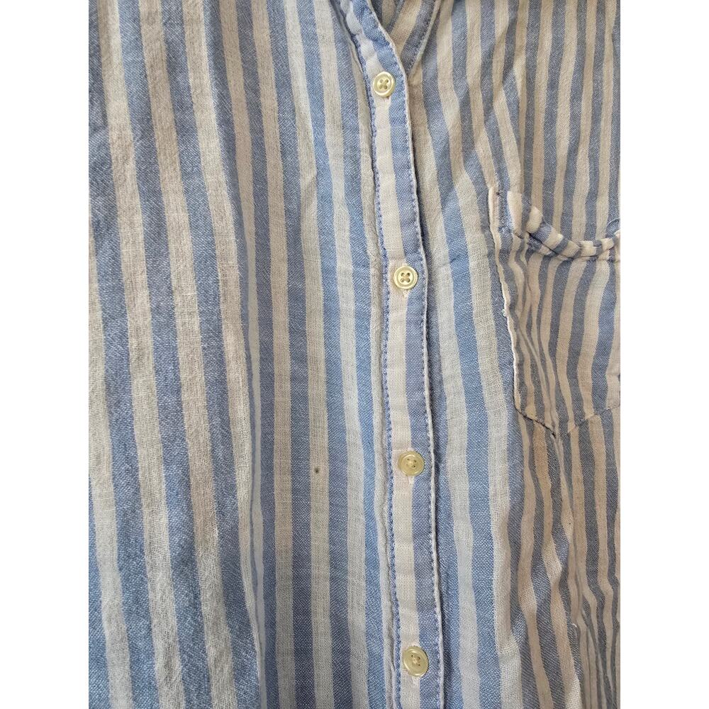 Old Navy Linen Blend Striped Tie Front Shirt XXL Coastal Summer Top Relaxed Fit - Picture 4 of 8